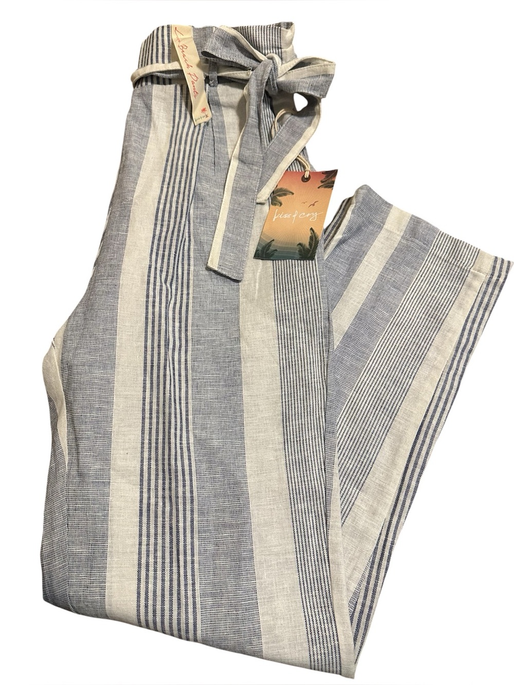 NWT Kiss & Cry striped linen-blend beachy pants size M